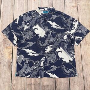 F1 -- NWT navy white TORI RICHARD short sleeve button wave swell shirt men's 3XL